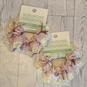 Pink Lace Scrunchies with bows Set of 8